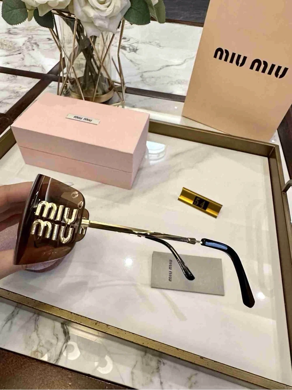 Miu Miu Brown Gradient Rimless Square Sunglasses